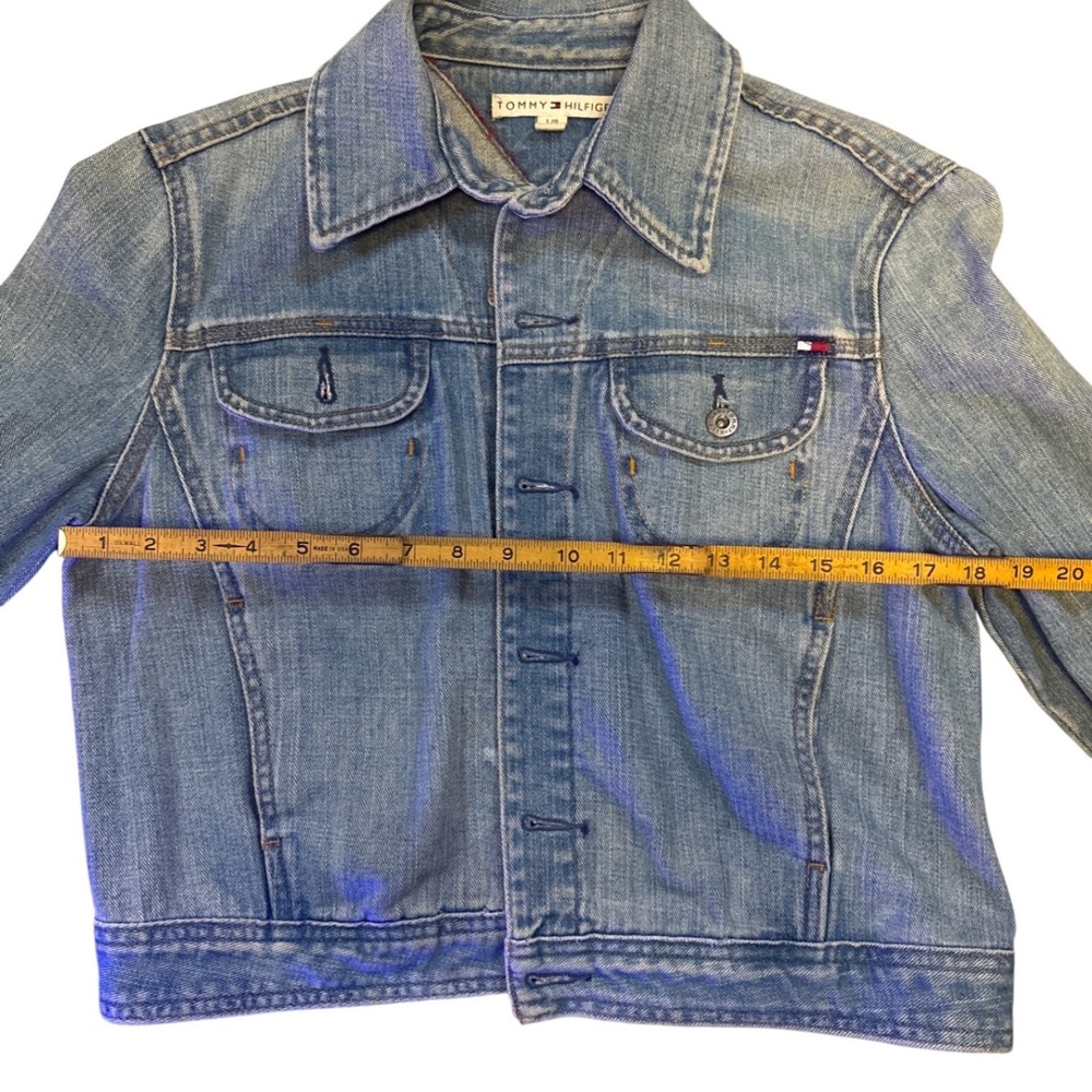 Tommy Hilfiger Womens Denim Trucker Jacket Medium Wash Blue Cropped Size L - Picture 3 of 6